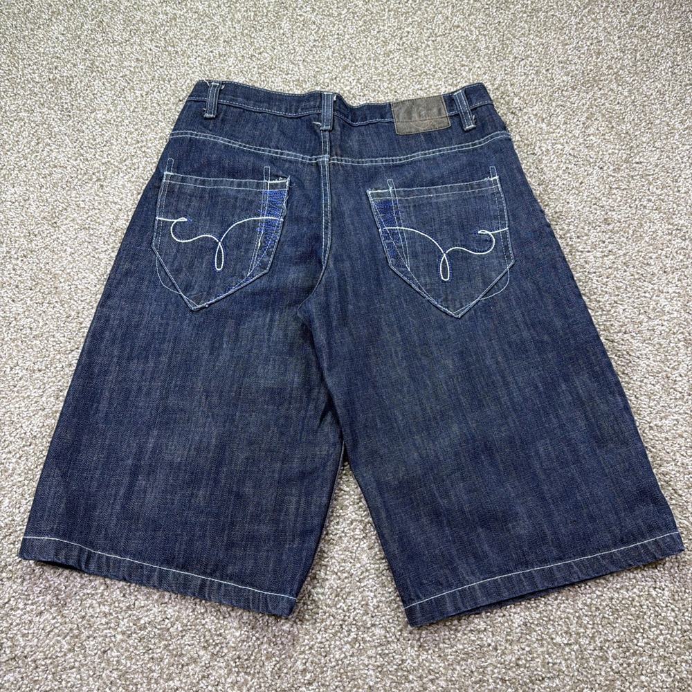 Y2k Darkwash Corked Jean Shorts Embroidered Hiphop Style 34/15 Essentials